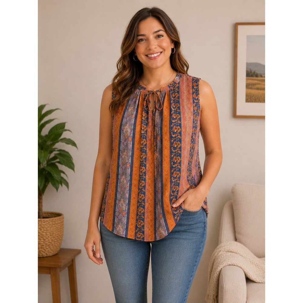 Cynthia Rowley Paisley Blouse Womens Large Purple Orange Autumn Office Casual